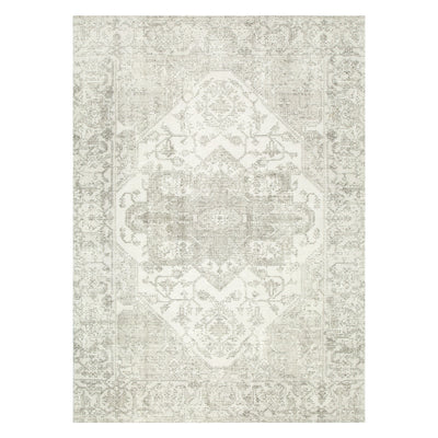 Cloud Distressed Medallion Cream Beige Washable Rug