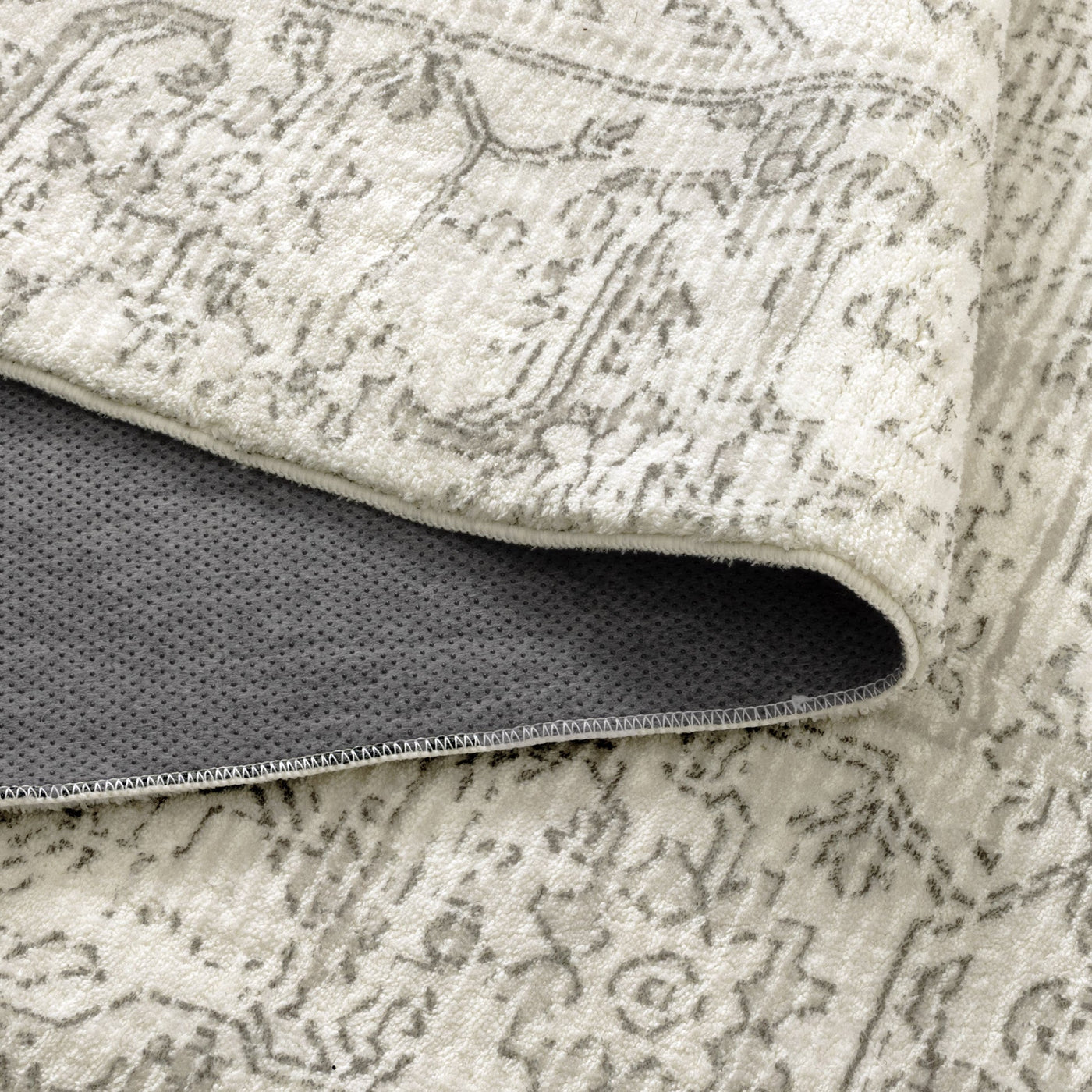 Cloud Distressed Medallion Cream Beige Washable Rug