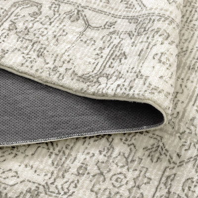 Cloud Distressed Medallion Cream Beige Washable Rug