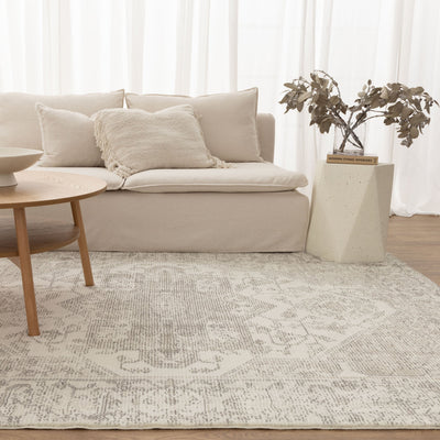 Cloud Distressed Medallion Cream Beige Washable Rug