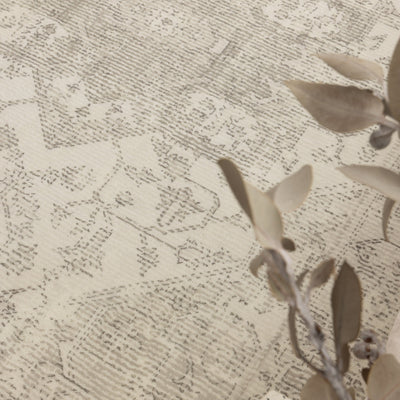 Cloud Distressed Medallion Cream Beige Washable Rug