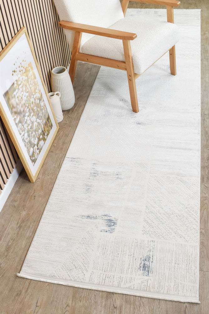 Eden Silk Touch Blue Cream Hallway Runner - Turkish-inspired hallway runner rug from Treasures of Turkey