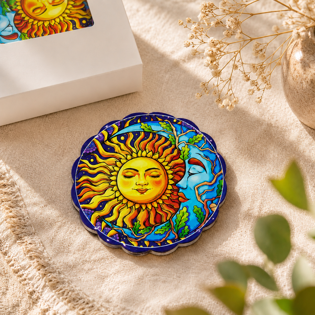 Sun Moon Celestial Ceramic Coasters – Set of 4 - Turkish-inspired rug rug from Treasures of Turkey