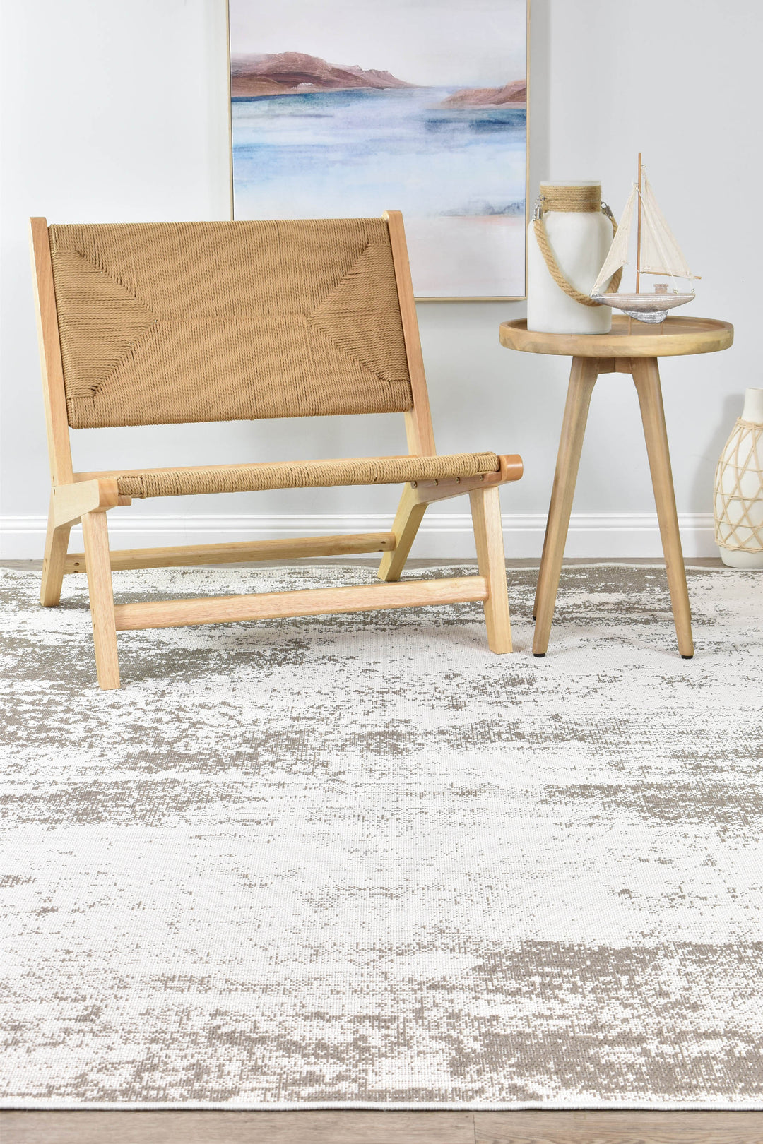 Carmel Beige White Rug - Turkish-inspired indoor/outdoor rug from Treasures of Turkey