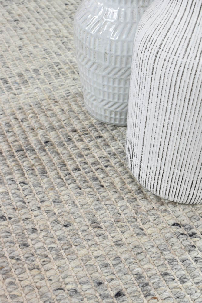 Parko Wool Ivory Grey Rug - Turkish-inspired flatweave rug from Treasures of Turkey