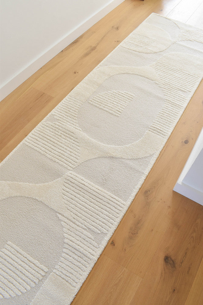 Coco Geometric Pearl Hallway Runner - Turkish-inspired modern rug from Treasures of Turkey