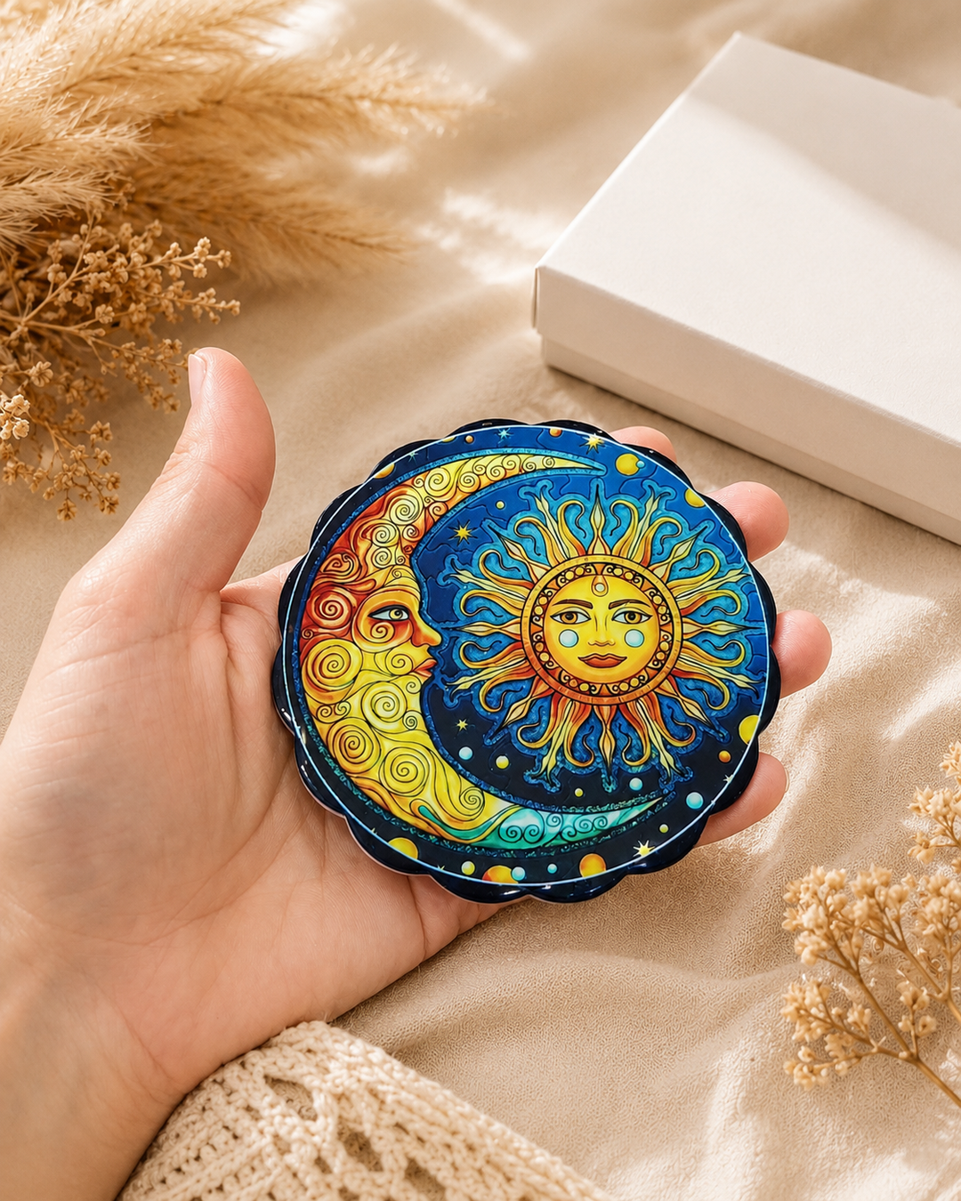 Sun Moon Celestial Ceramic Coasters – Set of 4 - Turkish-inspired rug rug from Treasures of Turkey
