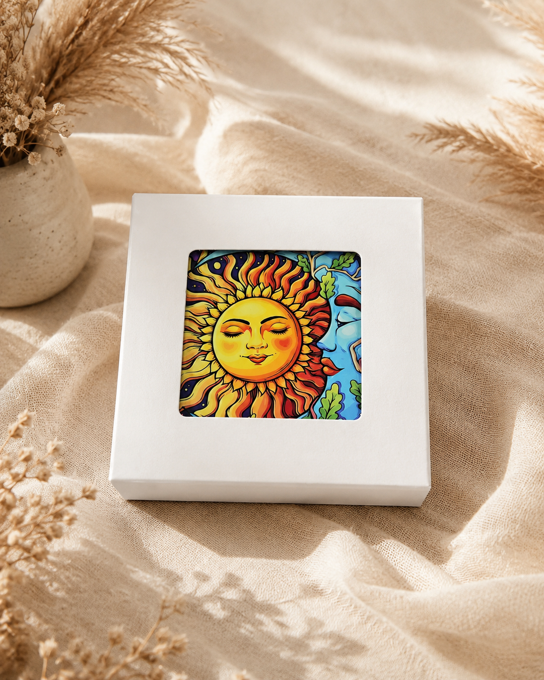 Sun Moon Celestial Ceramic Coasters – Set of 4 - Turkish-inspired rug rug from Treasures of Turkey