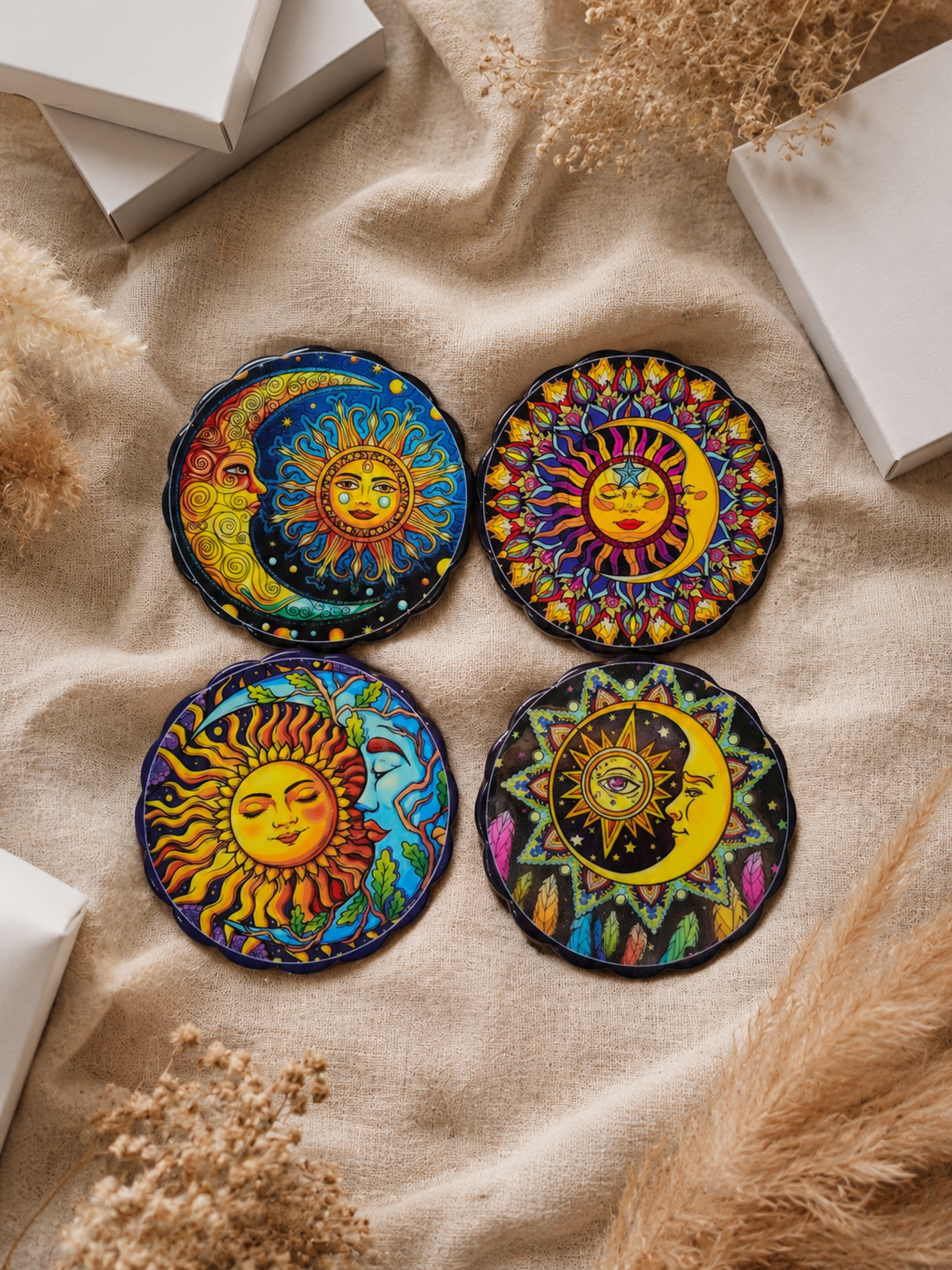 Sun Moon Celestial Ceramic Coasters Set of 4 – Treasures of Turkey