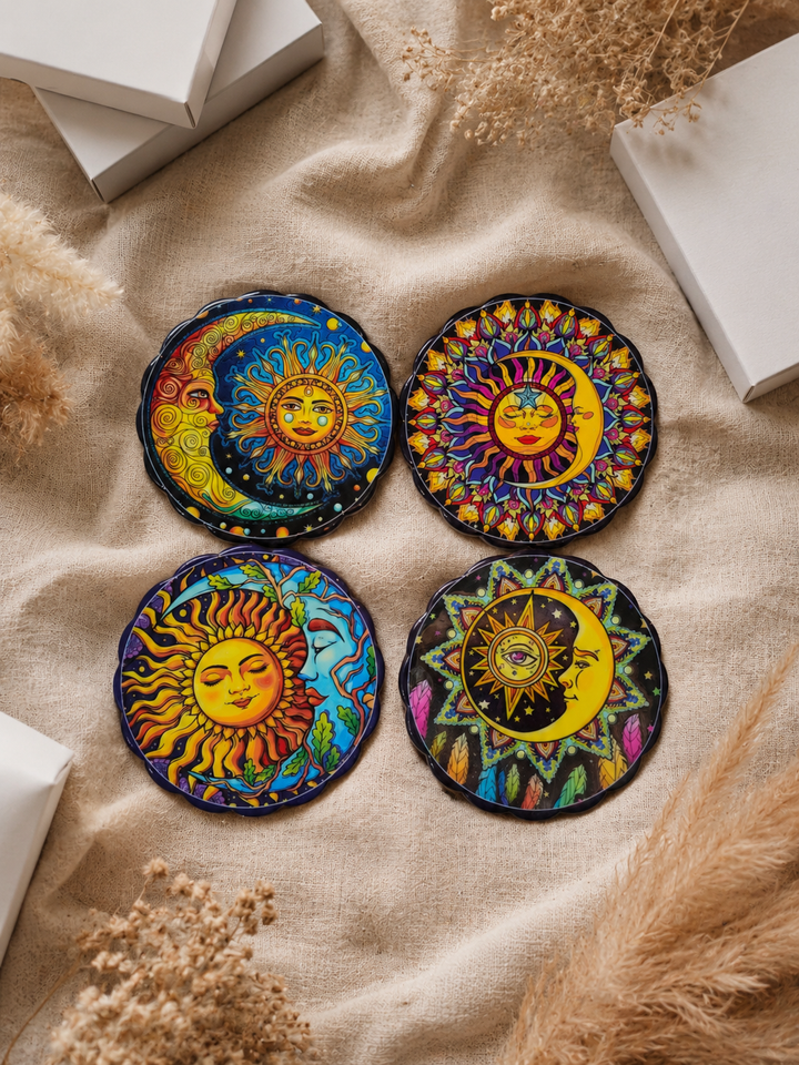 Sun Moon Celestial Ceramic Coasters Set of 4 – Treasures of Turkey
