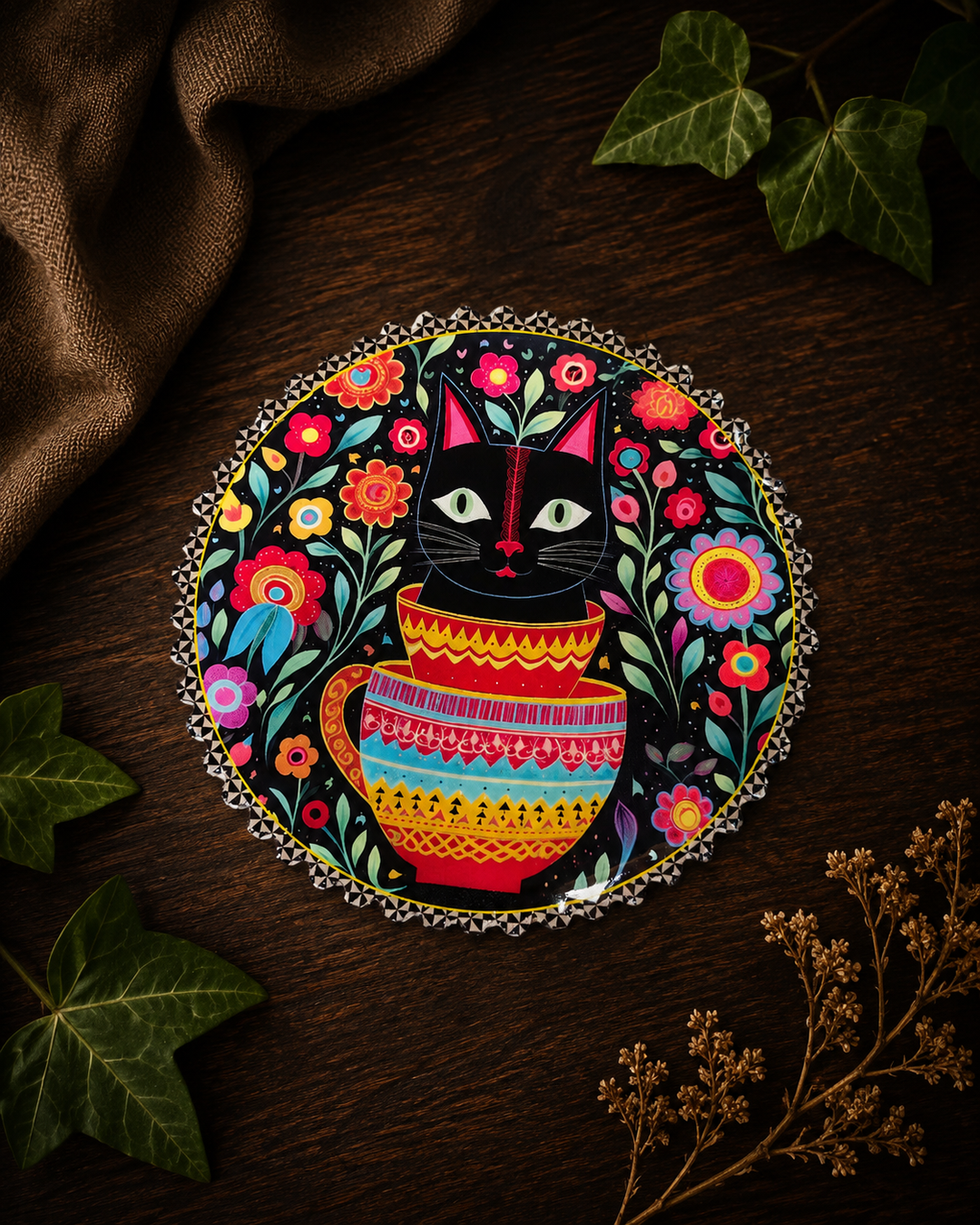 Cat Folk Art Ceramic Coasters – Set of 4 - Turkish-inspired rug rug from Treasures of Turkey