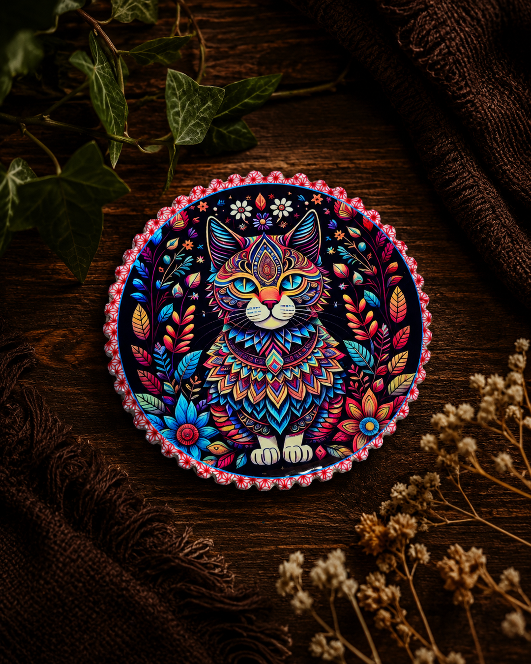 Cat Folk Art Ceramic Coasters – Set of 4 - Turkish-inspired rug rug from Treasures of Turkey