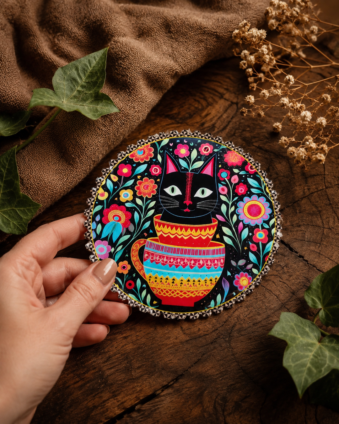 Cat Folk Art Ceramic Coasters – Set of 4 - Turkish-inspired rug rug from Treasures of Turkey