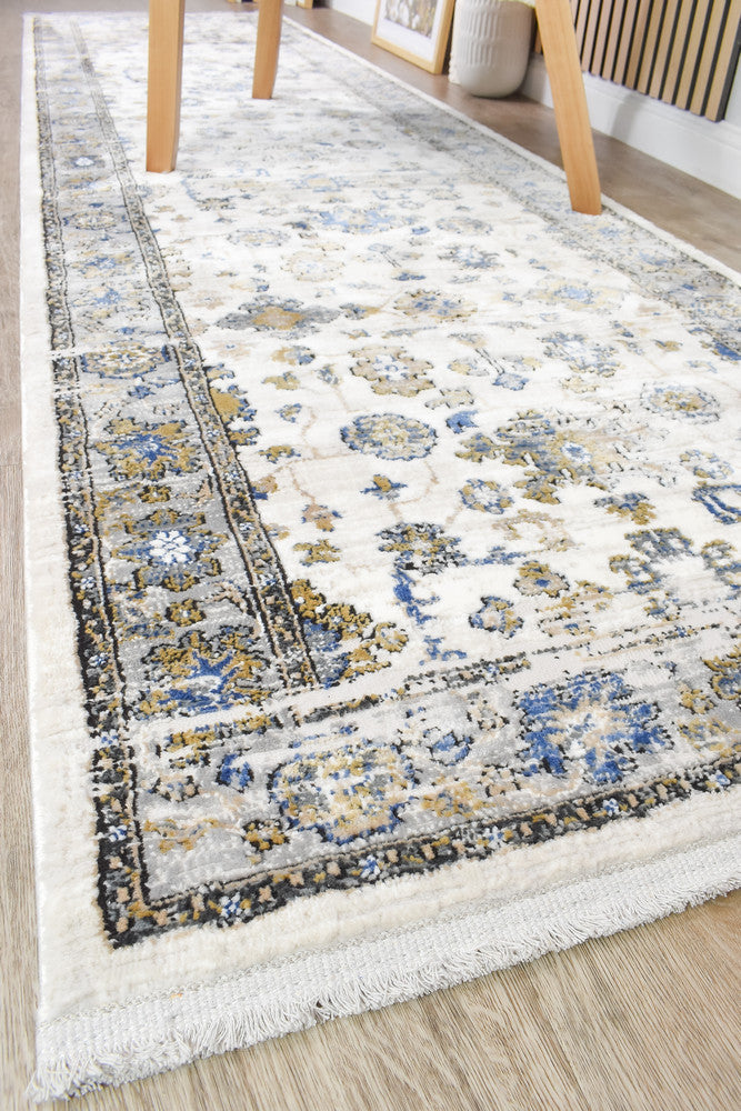 Eternal Vintage Grey Blue Hallway Runner - Turkish-inspired hallway runner rug from Treasures of Turkey