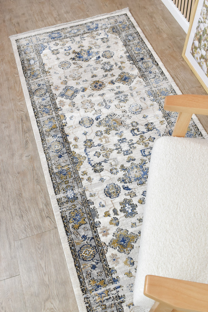 Eternal Vintage Grey Blue Hallway Runner - Turkish-inspired hallway runner rug from Treasures of Turkey