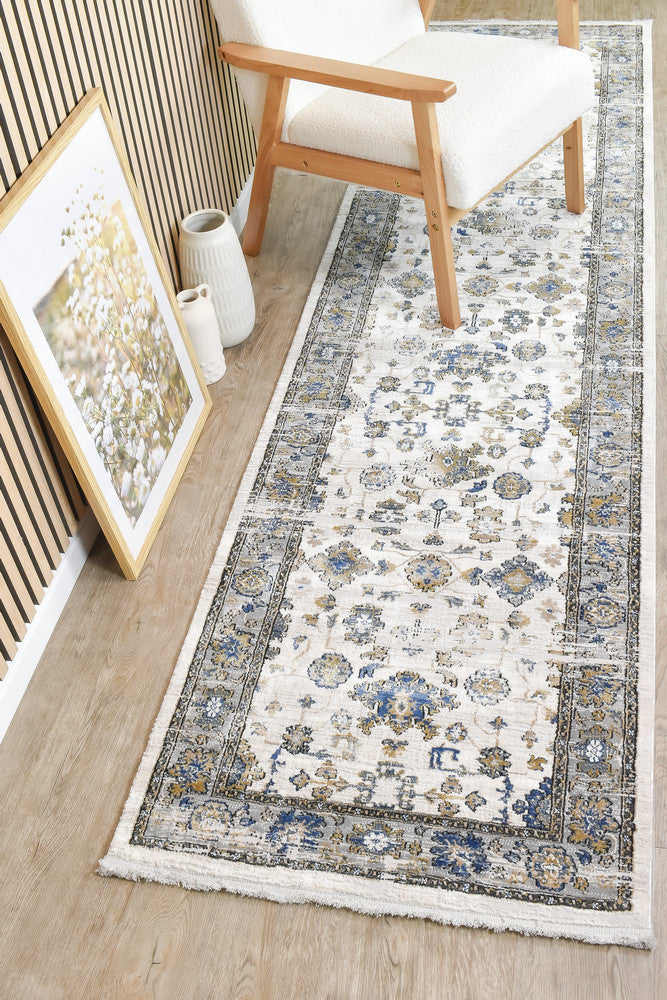 Eternal Vintage Grey Blue Hallway Runner - Turkish-inspired hallway runner rug from Treasures of Turkey