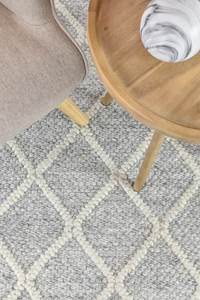 Lyon Wool Grey Rug - Turkish-inspired flatweave rug from Treasures of Turkey