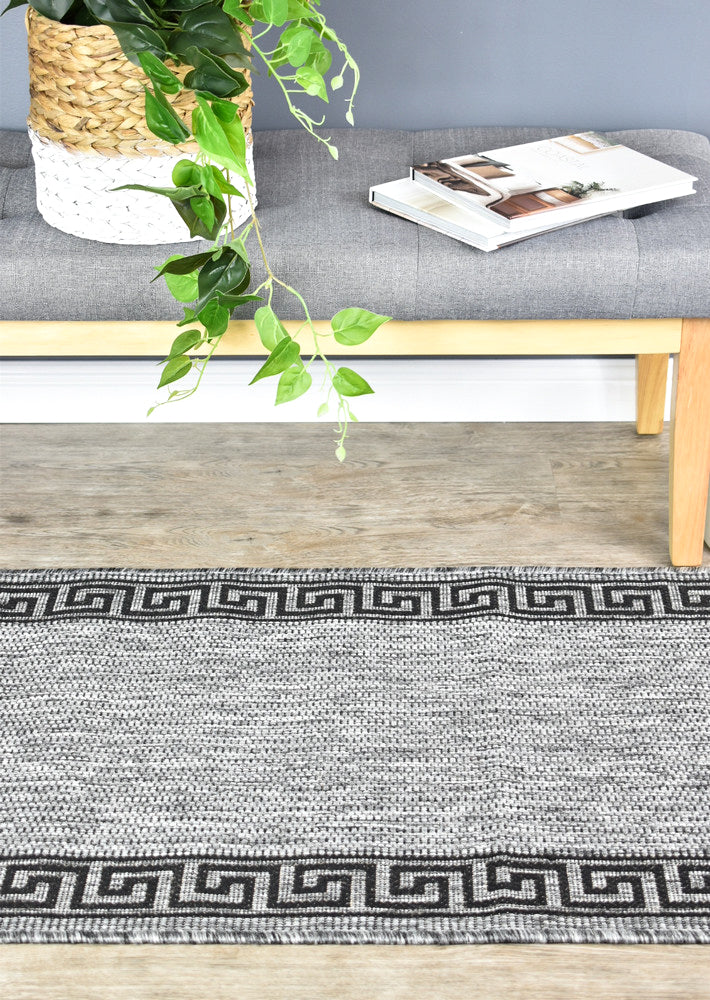 Alaska Grey Black Rug-DM9E Runner - Turkish-inspired hallway runner rug from Treasures of Turkey