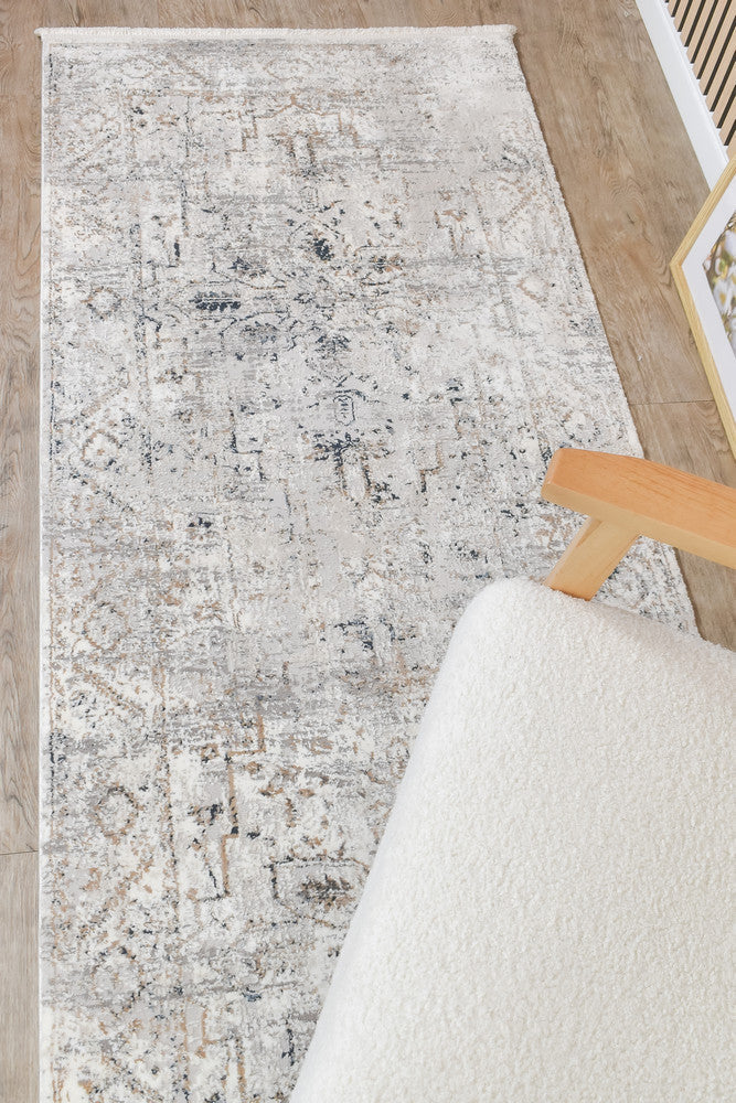 Eternal Tassel Blue Grey Hallway Runner - Turkish-inspired hallway runner rug from Treasures of Turkey