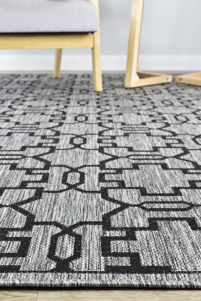 Alaska Grey Black Rug - Turkish-inspired indoor/outdoor rug from Treasures of Turkey