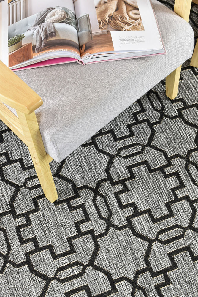 Alaska Grey Black Rug - Turkish-inspired indoor/outdoor rug from Treasures of Turkey