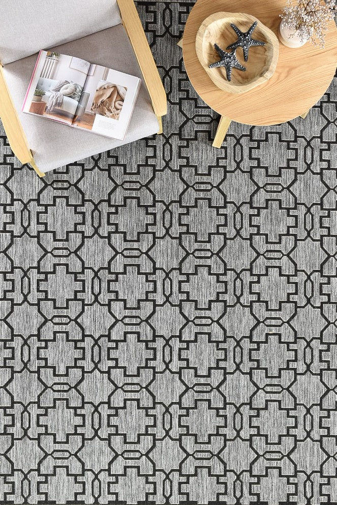 Alaska Grey Black Rug - Turkish-inspired indoor/outdoor rug from Treasures of Turkey