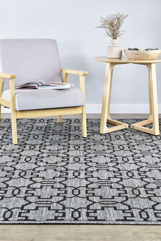 Alaska Grey Black Rug - Turkish-inspired indoor/outdoor rug from Treasures of Turkey