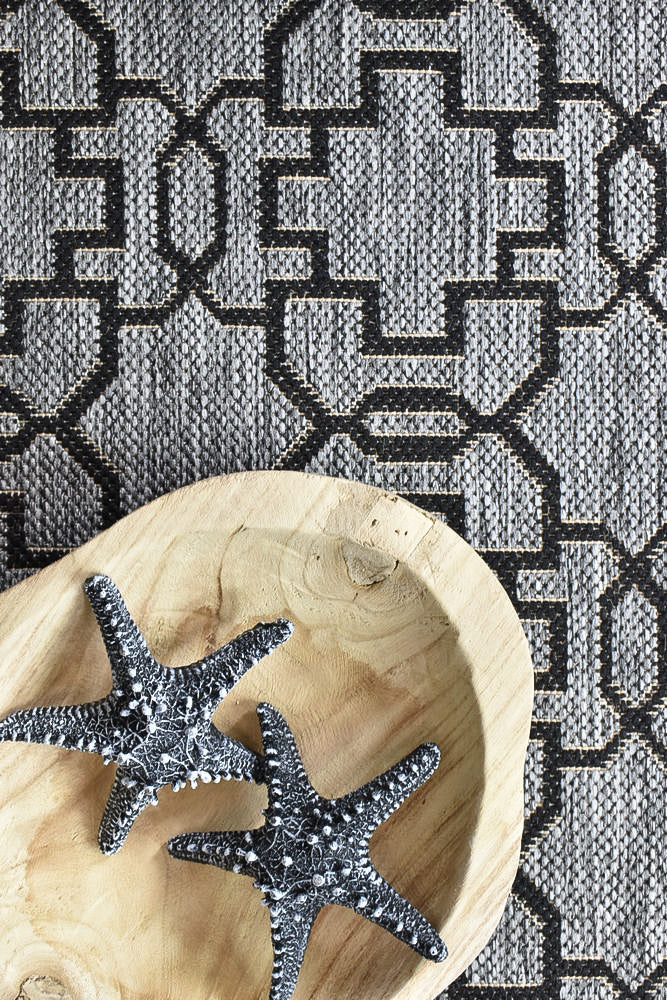 Alaska Grey Black Rug - Turkish-inspired indoor/outdoor rug from Treasures of Turkey