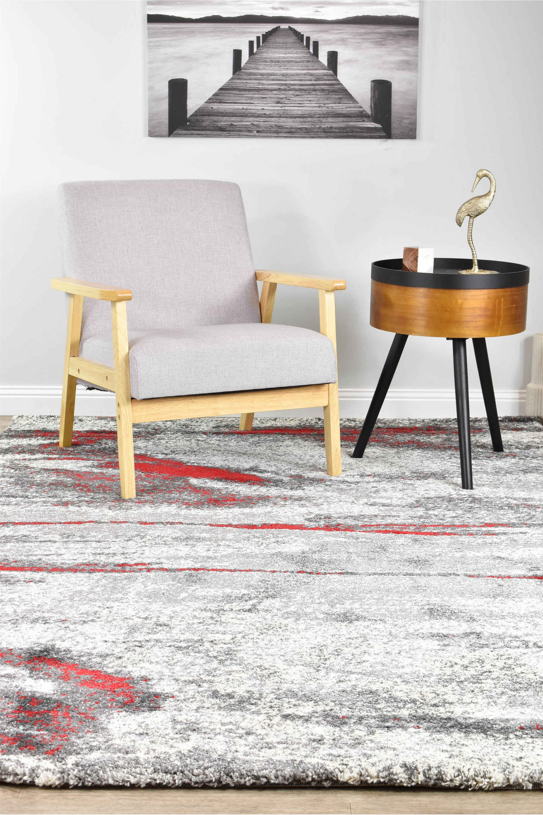 Millard Grey Red Rug - Turkish-inspired modern rug from Treasures of Turkey