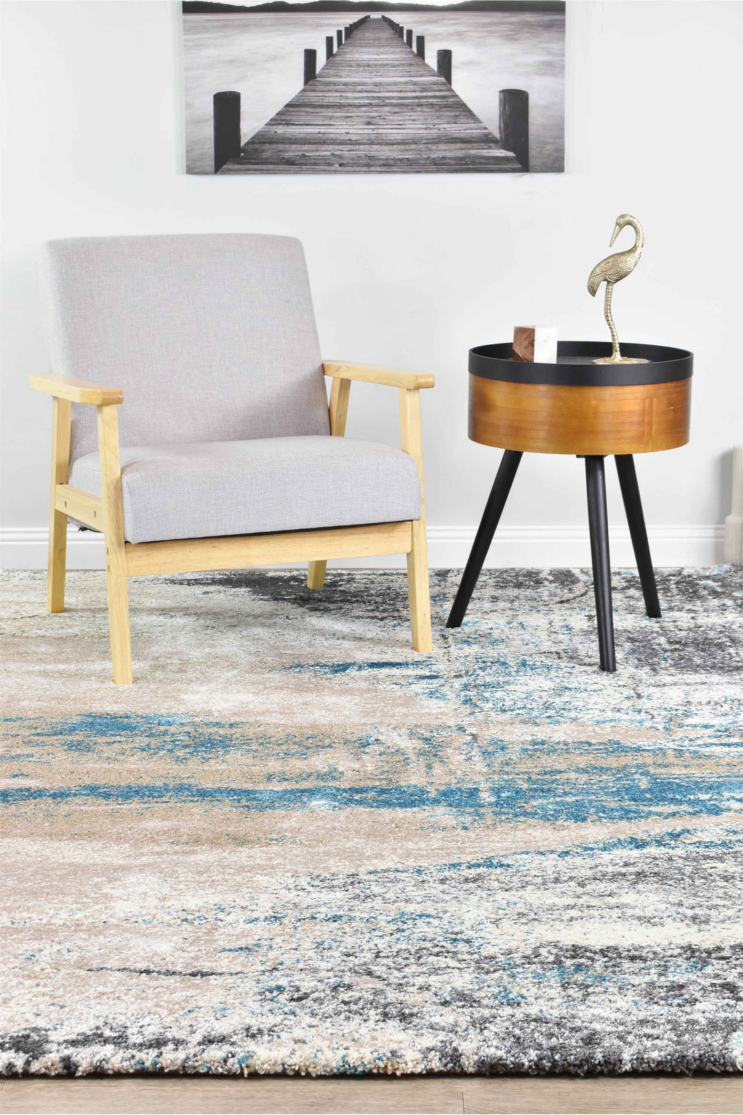 Millard Beige Turquoise Rug - Turkish-inspired modern rug from Treasures of Turkey