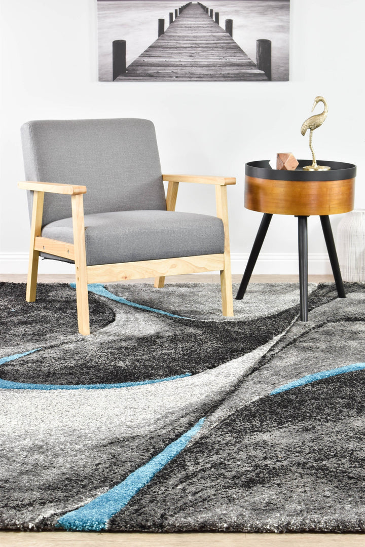 Dahlia Dark Grey Turquoise Rug - Turkish-inspired modern rug from Treasures of Turkey