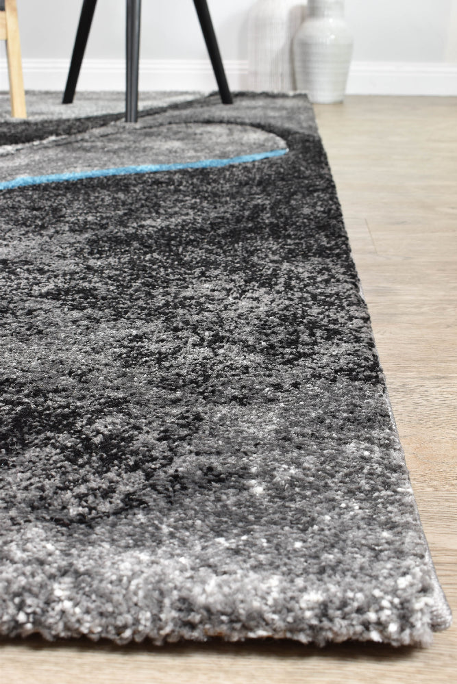 Dahlia Dark Grey Turquoise Rug - Turkish-inspired modern rug from Treasures of Turkey