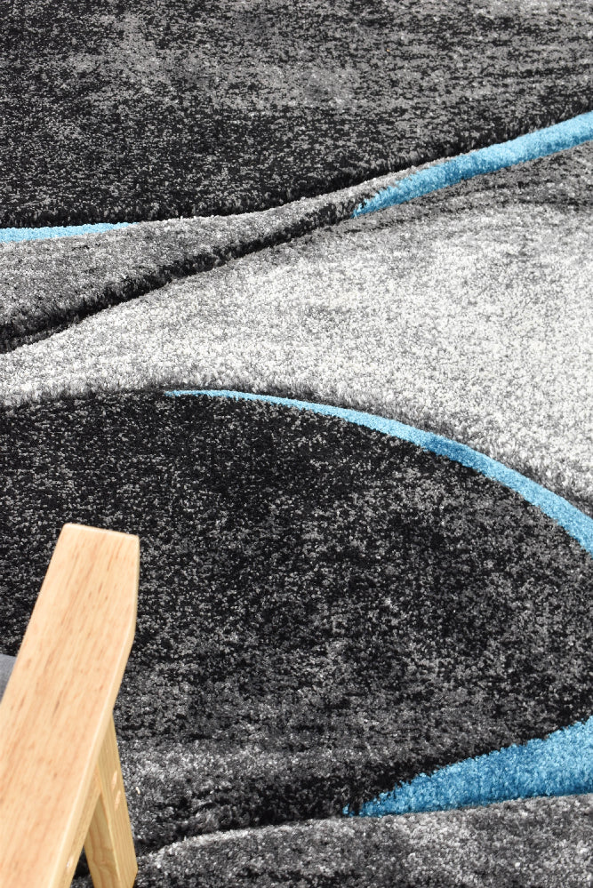 Dahlia Dark Grey Turquoise Rug - Turkish-inspired modern rug from Treasures of Turkey