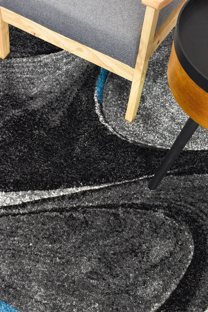 Dahlia Dark Grey Turquoise Rug - Turkish-inspired modern rug from Treasures of Turkey