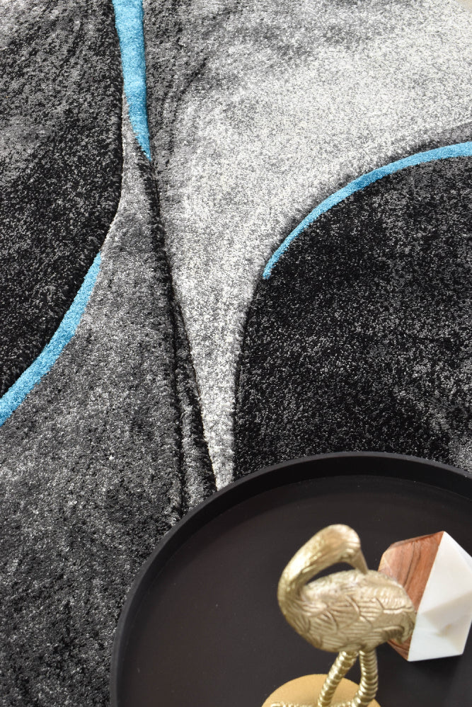 Dahlia Dark Grey Turquoise Rug - Turkish-inspired modern rug from Treasures of Turkey