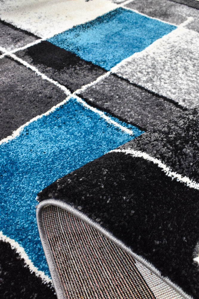 Dahlia Dark Grey Turquoise Rug - Turkish-inspired modern rug from Treasures of Turkey