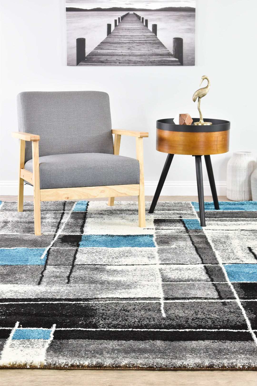 Dahlia Dark Grey Turquoise Rug - Turkish-inspired modern rug from Treasures of Turkey