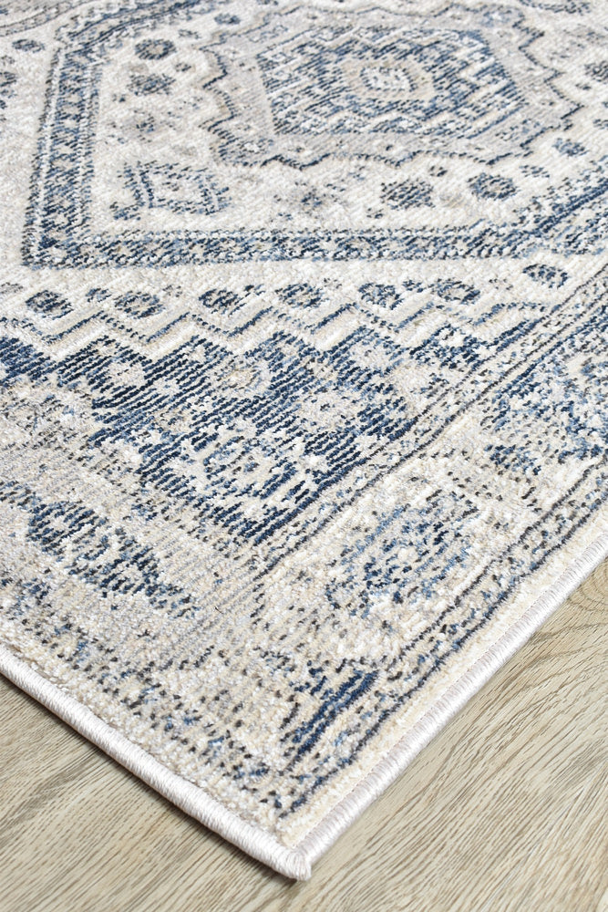 Medina Cream Blue Runner Rug - Turkish-inspired hallway runner rug from Treasures of Turkey
