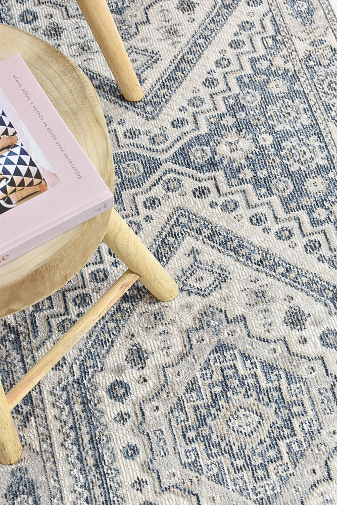 Medina Cream Blue Runner Rug - Turkish-inspired hallway runner rug from Treasures of Turkey