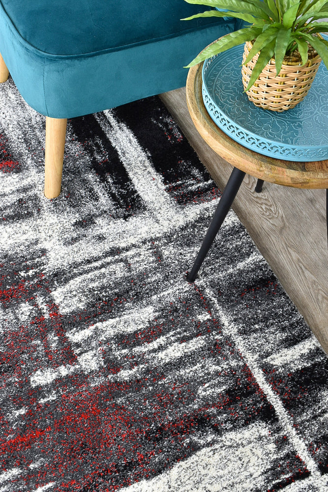 Dahlia Light Grey Red Runner - Turkish-inspired hallway runner rug from Treasures of Turkey