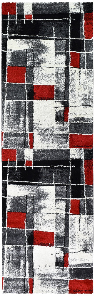 Dahlia Dark Grey Red Rug - Turkish-inspired modern rug from Treasures of Turkey