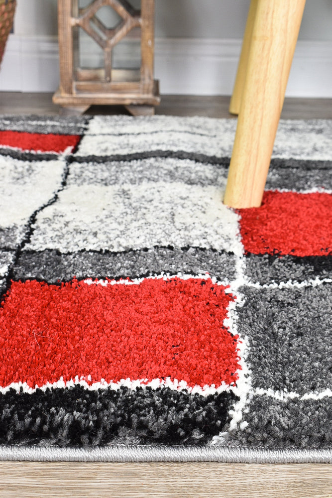 Dahlia Dark Grey Red Rug - Turkish-inspired modern rug from Treasures of Turkey