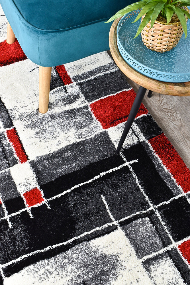Dahlia Dark Grey Red Rug - Turkish-inspired modern rug from Treasures of Turkey