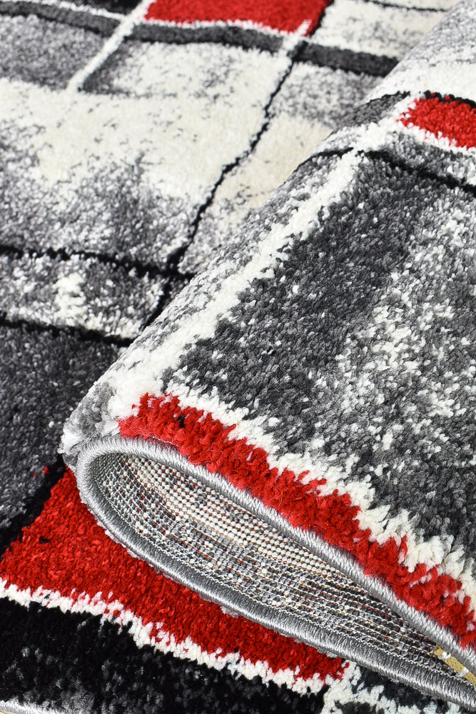 Dahlia Dark Grey Red Rug - Turkish-inspired modern rug from Treasures of Turkey