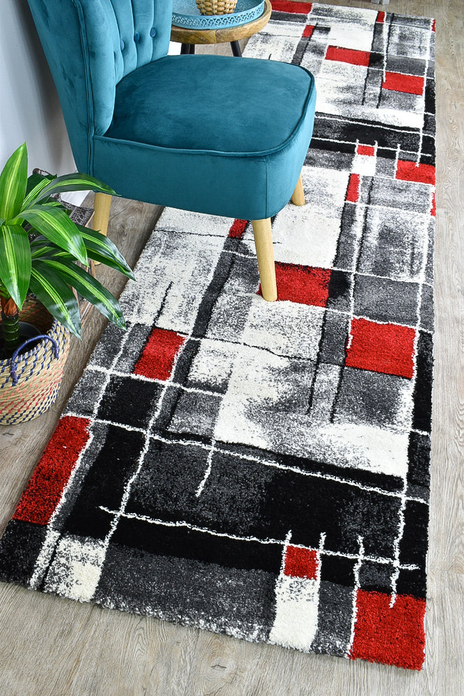 Dahlia Dark Grey Red Rug - Turkish-inspired modern rug from Treasures of Turkey