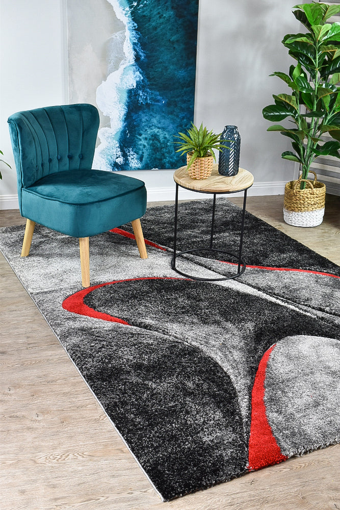 Dahlia Dark Grey Red Rug - Turkish-inspired modern rug from Treasures of Turkey