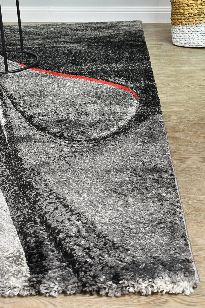 Dahlia Dark Grey Red Rug - Turkish-inspired modern rug from Treasures of Turkey