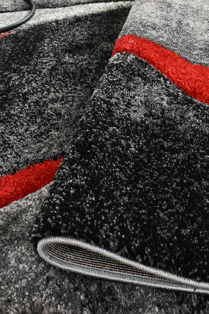 Dahlia Dark Grey Red Rug - Turkish-inspired modern rug from Treasures of Turkey