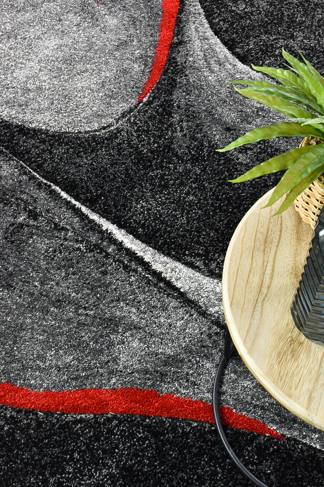 Dahlia Dark Grey Red Rug - Turkish-inspired modern rug from Treasures of Turkey