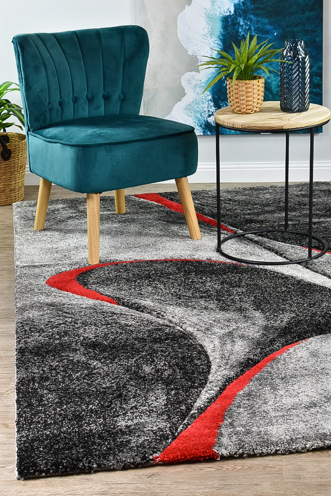 Dahlia Dark Grey Red Rug - Turkish-inspired modern rug from Treasures of Turkey